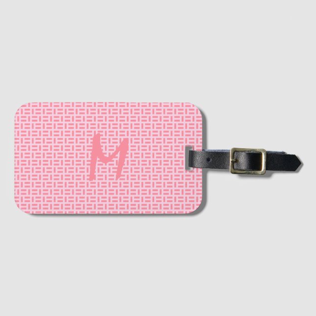Pink Geometric Patterned Monogram Luggage Tag (Front Horizontal)