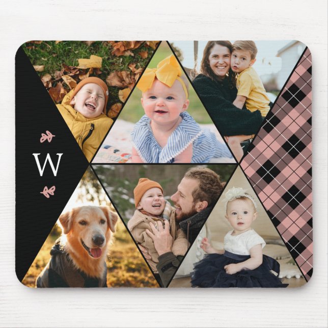 Pink Geometric Photo Collage Monogram Mouse Pad (Front)