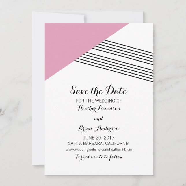 Pink Geometric Stripe Save the Date Invite (Front)