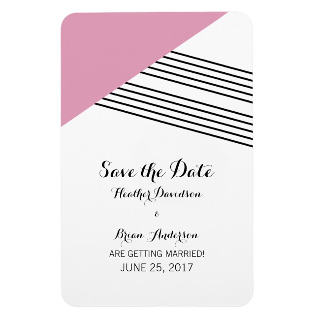 Pink Geometric Stripe Save the Date Magnet (Vertical)