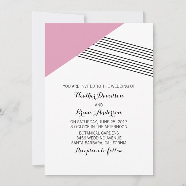 Pink Geometric Stripe Wedding Invite (Front)
