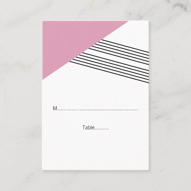 Pink Geometric Stripe Wedding Place Cards (Front)
