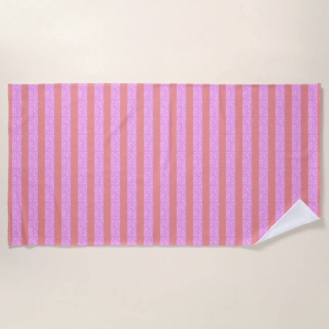 Pink Geometric Stripes Beach Towel (Front)