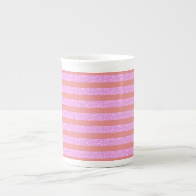 Pink Geometric Stripes  Bone China Mug (Front)