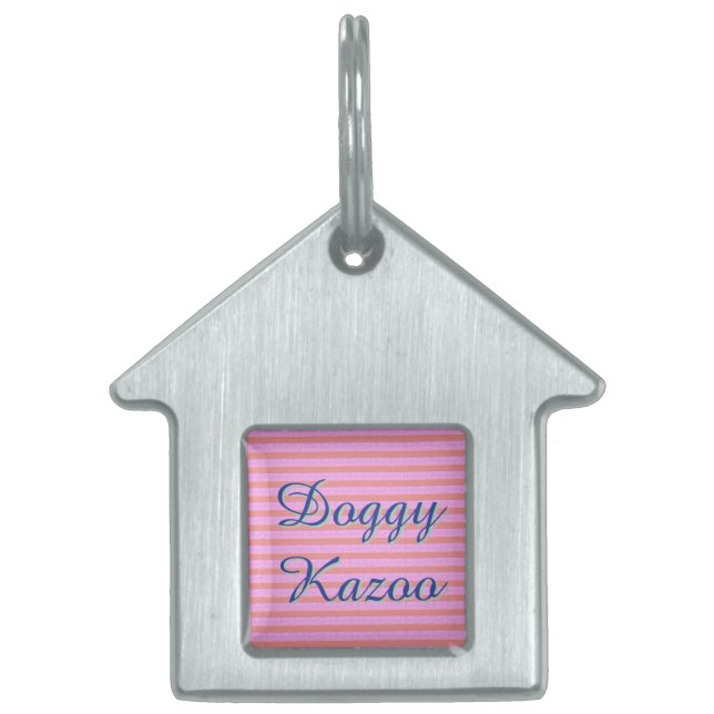 Pink Geometric Stripes  Pet ID Tag (Front)