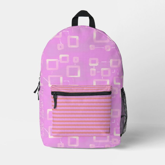 Pink Geometric Stripes  Printed Backpack (Front)