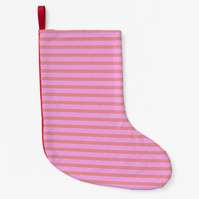 Pink Geometric Stripes  Small Christmas Stocking (Front)