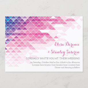 Pink geometric triangles modern wedding invitation