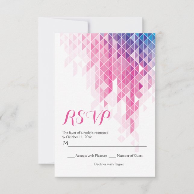 Pink geometric triangles modern wedding RSVP (Front)