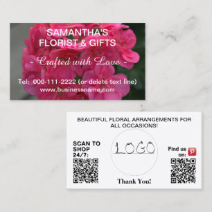 Pink Geranium Business Logo QR Code 3.5 x 2.0 Card
