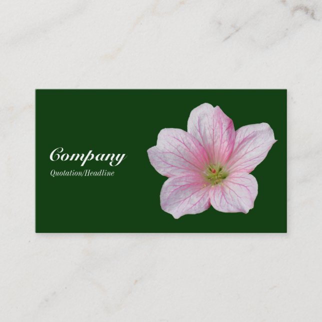 Pink Geranium - Dark Green Business Card (Front)