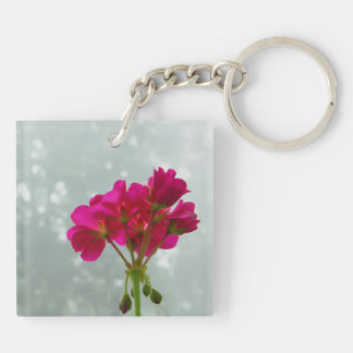 Pink Geranium Floral Picture Acrylic Keychain