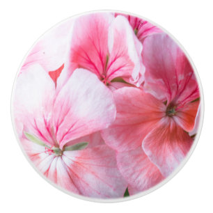 Pink geranium flower ceramic knob