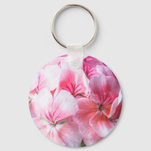 Pink geranium flower key ring