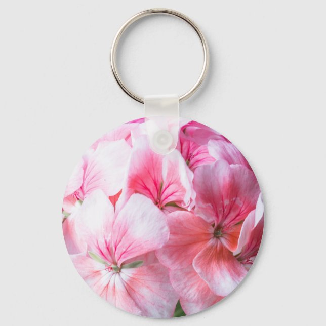 Pink geranium flower key ring (Front)