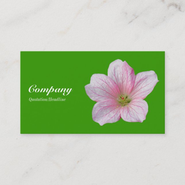Pink Geranium - Leaf Green Business Card (Front)