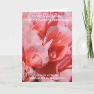 Pink Geranium Personalised 4th Wedding Anniversary Card
