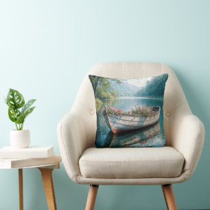 Pink Geraniums In An Old Rowboat Cushion