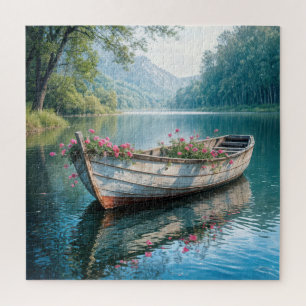 Pink Geraniums In An Old Rowboat Jigsaw Puzzle