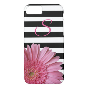 Pink Gerber Daisy and Stripes iPhone 8 Case