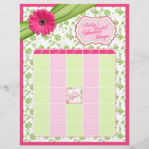 Pink Gerber Daisy Green Floral Bridal Shower Bingo