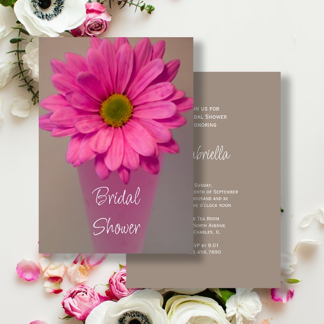 Pink Gerber Daisy in Vase Bridal Shower Invitation (Creator Uploaded)