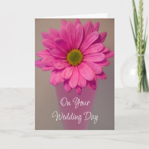 Pink Gerber Daisy in Vase Wedding Day Card