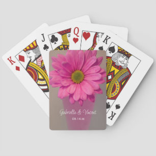 Pink Gerber Daisy in Vase Wedding Playing Cards