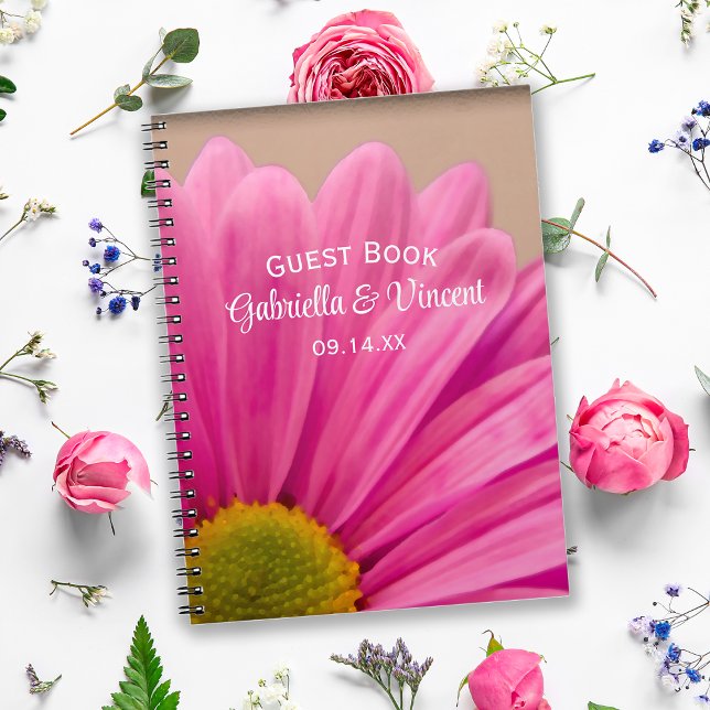 Pink Gerber Daisy on Tan Wedding Notebook (Creator Uploaded)