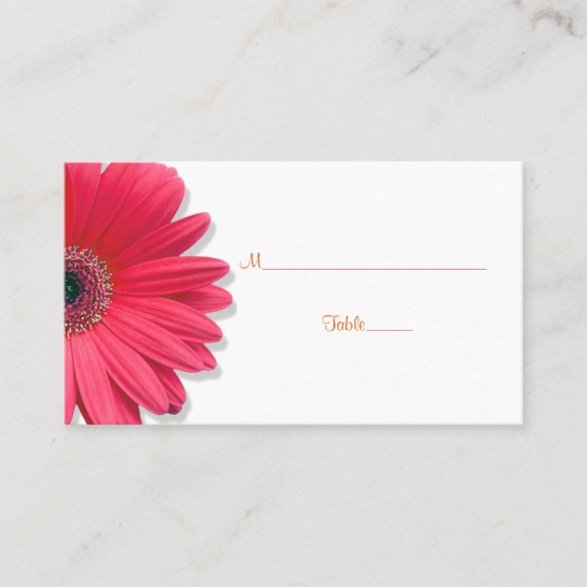 Pink Gerber Daisy Orange Ribbon Wedding Place Card (Front)