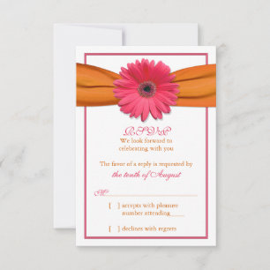 Pink Gerber Daisy Orange Ribbon Wedding RSVP Reply Card