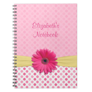 Pink Gerber Daisy Polka Dot Personalised Notebook