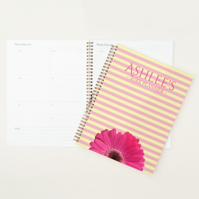 Pink Gerber Daisy Striped Personalised Planner (Display)