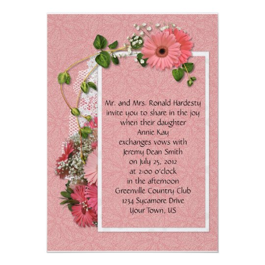Pink Gerber Daisy Wedding Invitation