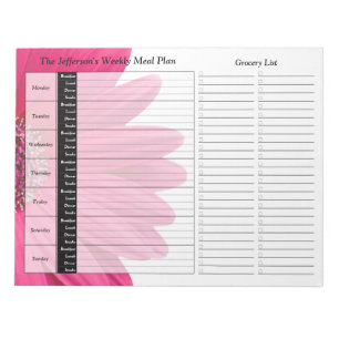 Pink Gerber Daisy Weekly Personalised Meal Planner Notepad