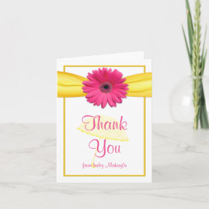 Pink Gerber Daisy Yellow Baby Shower Thank You Card