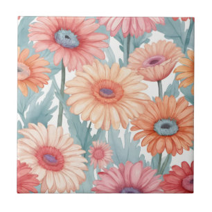 Pink gerber flowers print ceramic tile