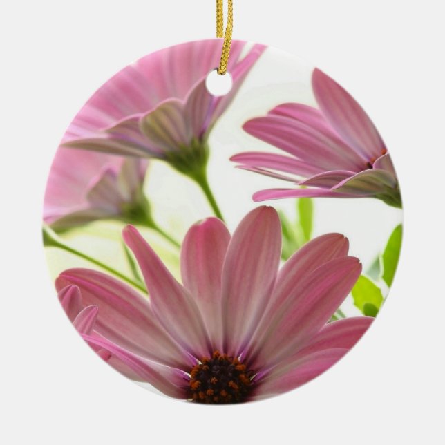 Pink Gerbera Daisies Ceramic Ornament (Front)