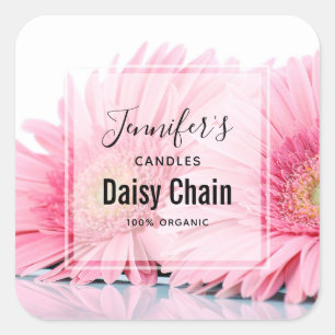 Pink Gerbera Daisies Elegant Photo Candle Business Square Sticker
