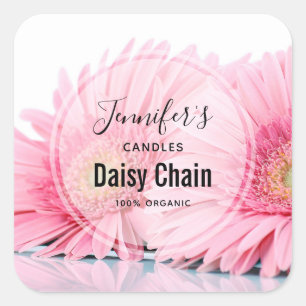 Pink Gerbera Daisies Elegant Photo Candle Business Square Sticker