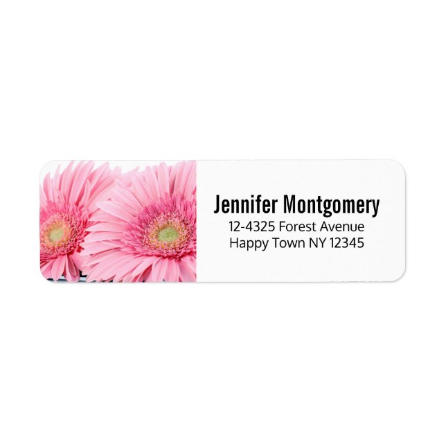 Pink Gerbera Daisies Elegant Photo Return Address Label (Front)
