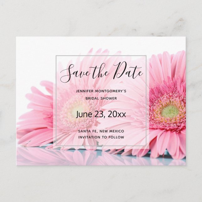 Pink Gerbera Daisies Elegant Photo Save the Date Invitation Postcard (Front)