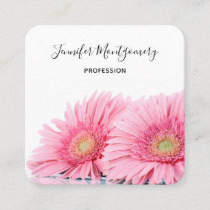 Pink Gerbera Daisies Elegant Photo Square Business Card