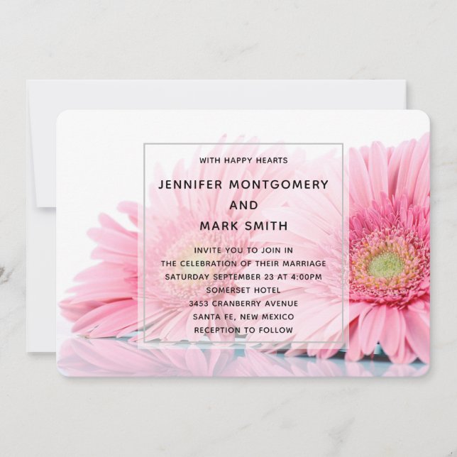 Pink Gerbera Daisies Elegant Photo Wedding Invitation (Front)
