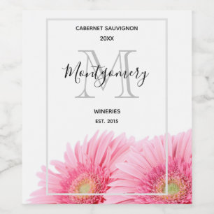Pink Gerbera Daisies Elegant Photo Wine Making Label