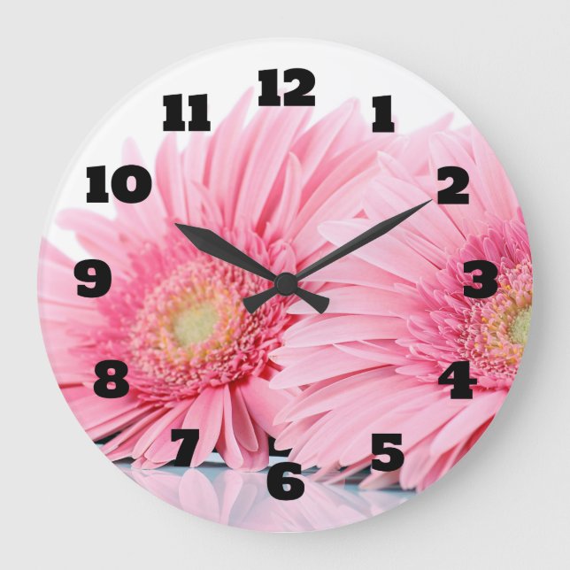 Pink Gerbera Daisies Elegant Photograph Large Clock (Front)