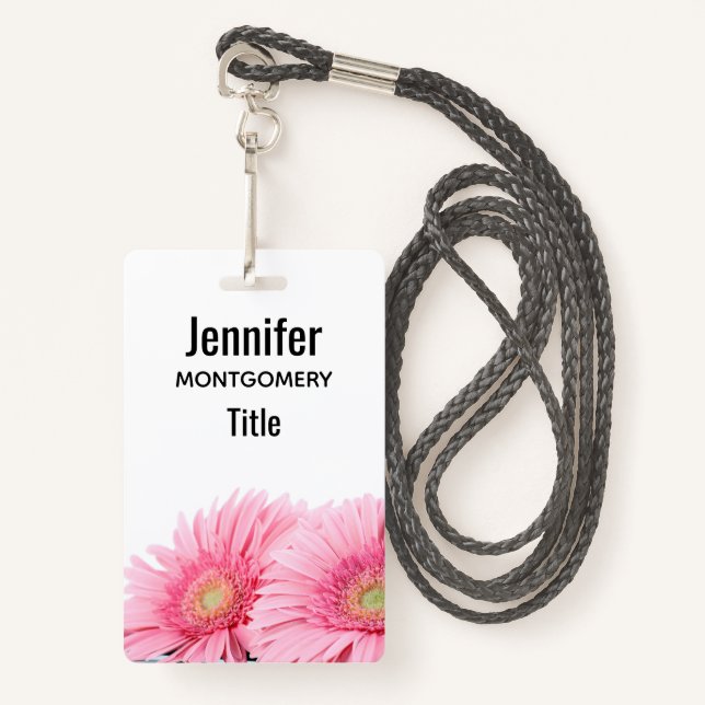 Pink Gerbera Daisies Elegant Photography ID Badge (Front with Lanyard)