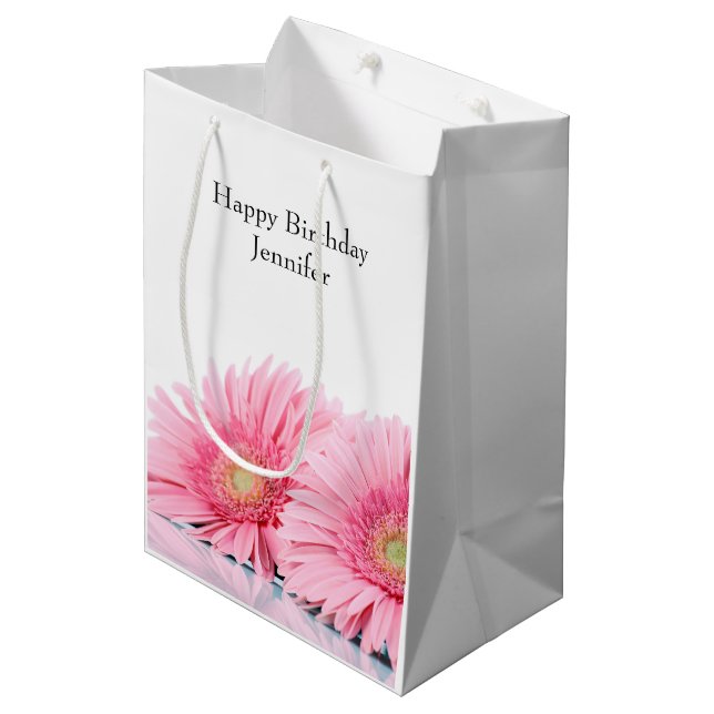 Pink Gerbera Daisies Elegant Photography Medium Gift Bag (Front Angled)