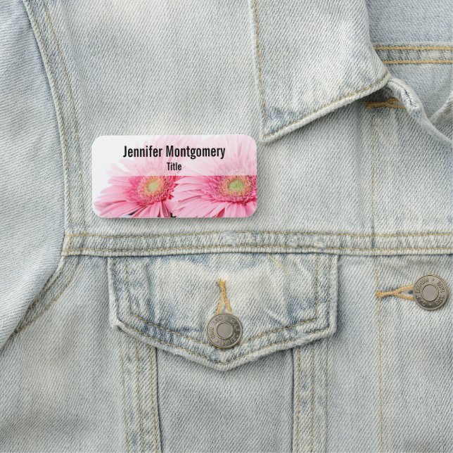 Pink Gerbera Daisies Elegant Photography Name Tag (In Situ)