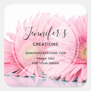 Pink Gerbera Daisies Photo - Business Thank You Square Sticker